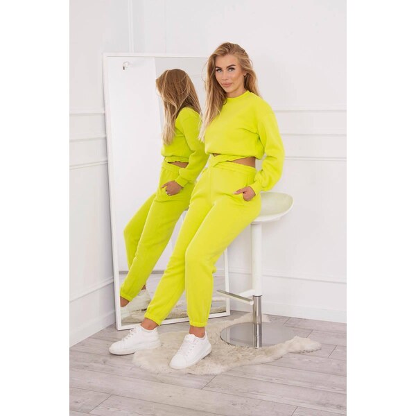 MladaModa Zateplená crop-topová tepláková súprava 69416 farba kiwi 35230921