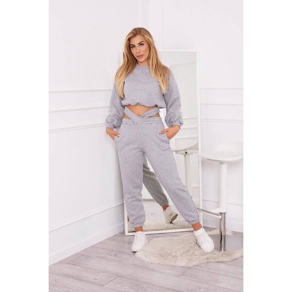 MladaModa Zateplená crop-topová tepláková súprava 69416 šedá 35230914