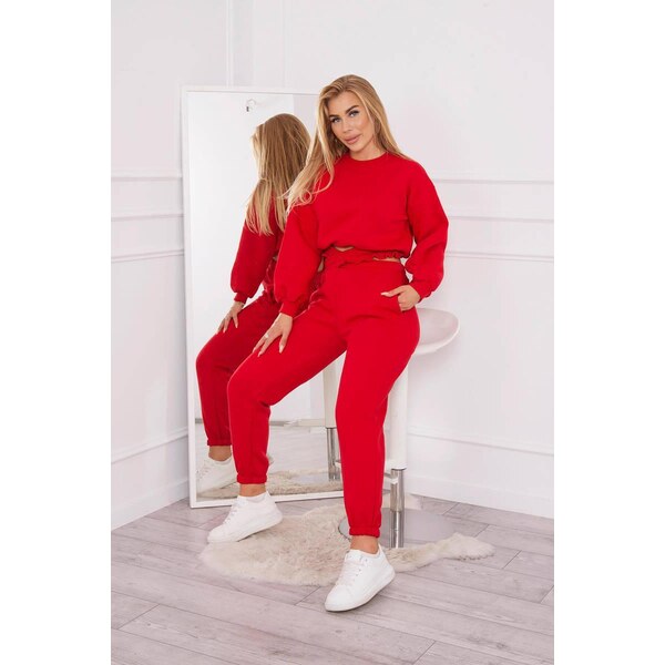 MladaModa Zateplená crop-topová tepláková súprava 69416 červená 35230913