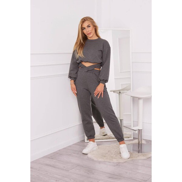 MladaModa Zateplená crop-topová tepláková súprava 69416 grafitová 35230916