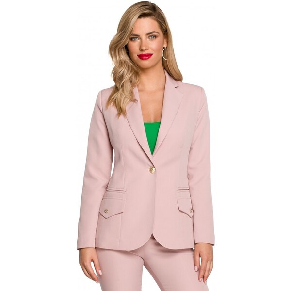 Makover K141 Sako s dvojitým vreckom a klopou - krepová ružová 36411911