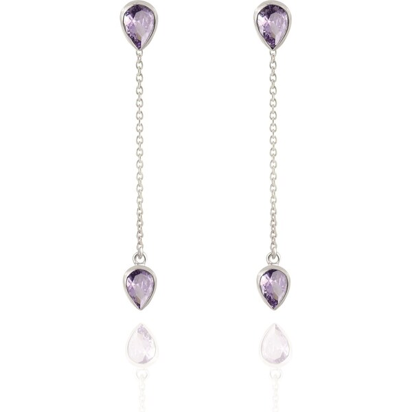 Beneto Exclusive Pôvabné dlhé strieborné náušnice s ametystmi 66591340