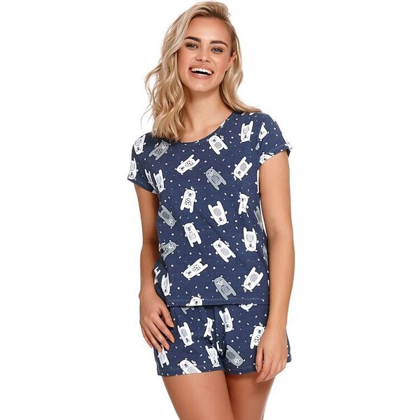 DN Nightwear Dámske pyžamo Lily tmavo modré s medveďmi 22521540