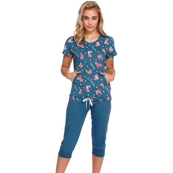 DN Nightwear Dámske pyžamo Milli modré so zvieratkami 23776055