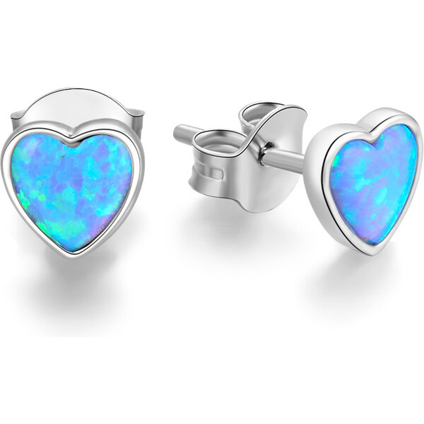 Beneto Strieborné srdiečkové náušnice so syntetickými opály AGUP2244 66592943