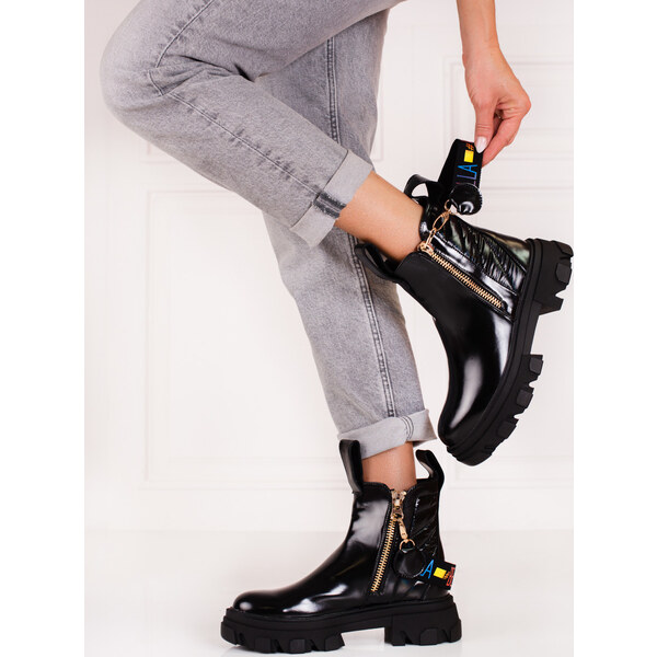 SHELOVET Čierne členkové topánky na platforme A9705B 66148685