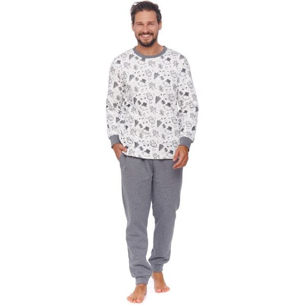 DN Nightwear Vianočné pánske pyžamo Snowman biele zateplené 35571291
