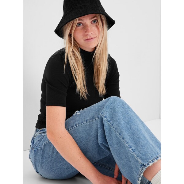 Čierne dievčenské tričko s krátkym rukávom GAP Teen 50532551