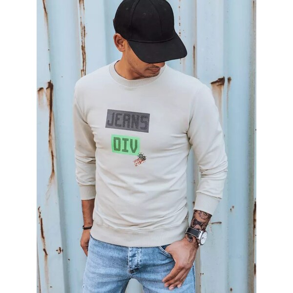 Buďchlap Béžová mikina bez kapucne s originálnou potlačou 35683805