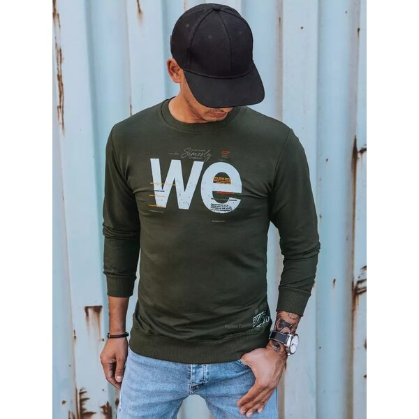 Buďchlap Khaki mikina bez kapucne so štýlovou potlačou 35683799