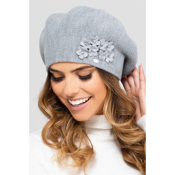 Kamea Šedá dámska baretka s kvietkami Arizona, Farba šedá 35695437