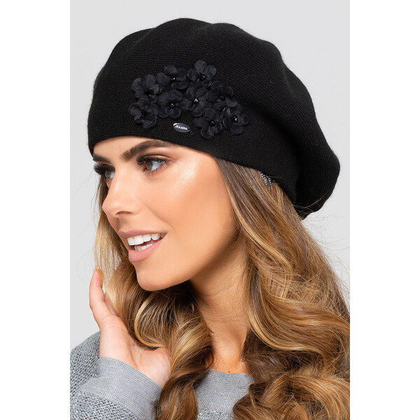 Kamea Čierna dámska baretka s kvietkami Arizona, Farba čierna 35695435