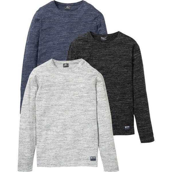 bonprix Melírované tričko s dlhým rukávom (3 ks), z bavlneného mixu, 45692665