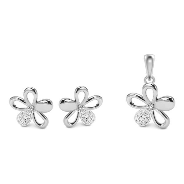 Ligot Strieborný set náušnice a prívesok kvetiny 46720415