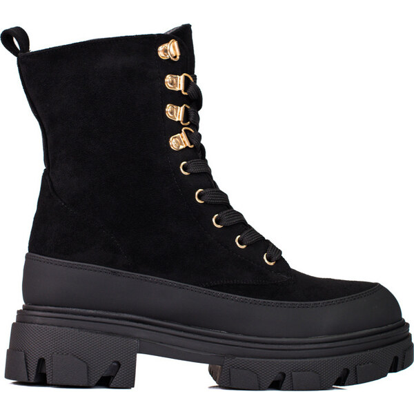 BASIC Dámske čierne workery na platforme 22-11067B 35791592