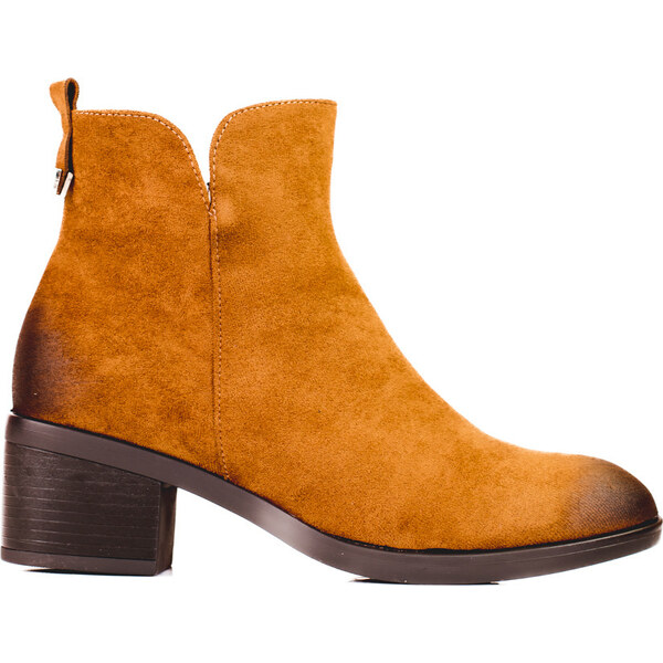 BASIC Dámske hnedé členkové topánky na nízkom podpätku 23-10777DK.BE 35791624