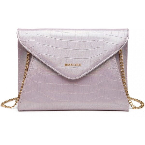 Miss Lulu Kabelka - večerná, listová s krokodílím vzorom, ružová 46717714