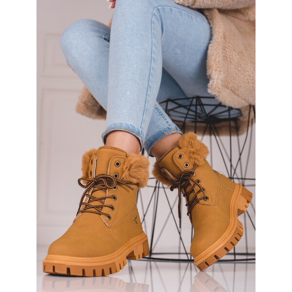 Gemini Dámske členkové topánky s kožúškom OH-20Y Camel - RARLON 37727892