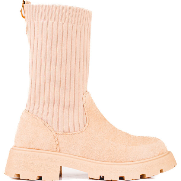 SHELOVET Béžové semišové čižmy s pružným zvrškom VL180P-KH 66148665