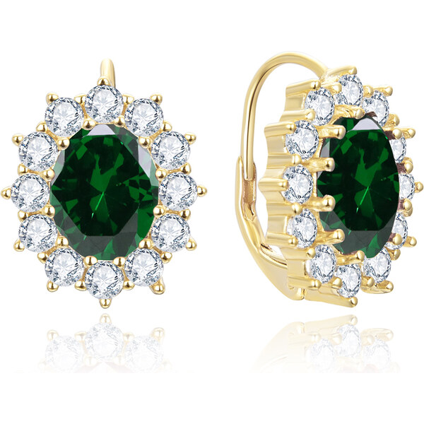 Beneto Výrazné náušnice so zelenými zirkónmi AGUC3295GR-GOLD 66595012