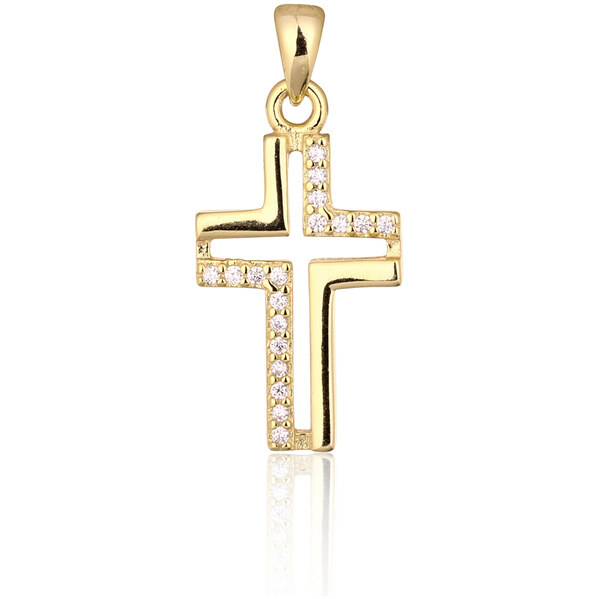 Ligot Strieborný pozlátený prívesok krížik so zirkónmi 46720395