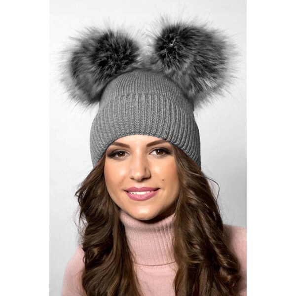 Glara Dámska čiapka s chlpatými brmbolcami 36957103