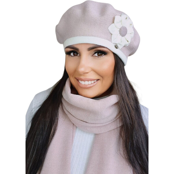 Kamea Ružová luxusná dámska baretka na zimu s kvetom Dahlia, Farba 35993486