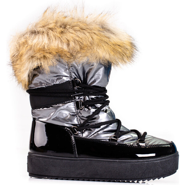 Dámske snehule na platforme s kožúškom Shelovet - strieborné OX2067DK 66148654