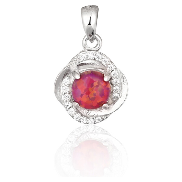 Ligot Strieborný prívesok s červeným opálom a zirkónmi 46720390