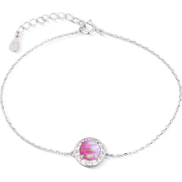 Ligot Strieborný náramok s ružovým opálom a zirkónmi 46720211