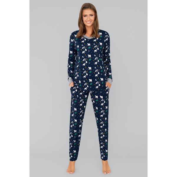 Italian Fashion Vianočné dámske pyžamo Ava mega soft tmavomodré, Farba 36098589