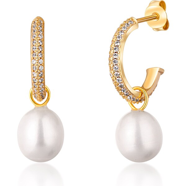 JwL Luxury Pearls Nádherné pozlátené náušnice kruhy s pravými perlami 66590674