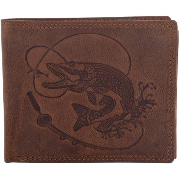 Pánska kožená peňaženka MERCUCIO svetlohnedá embos šťuka s udicou 60313139