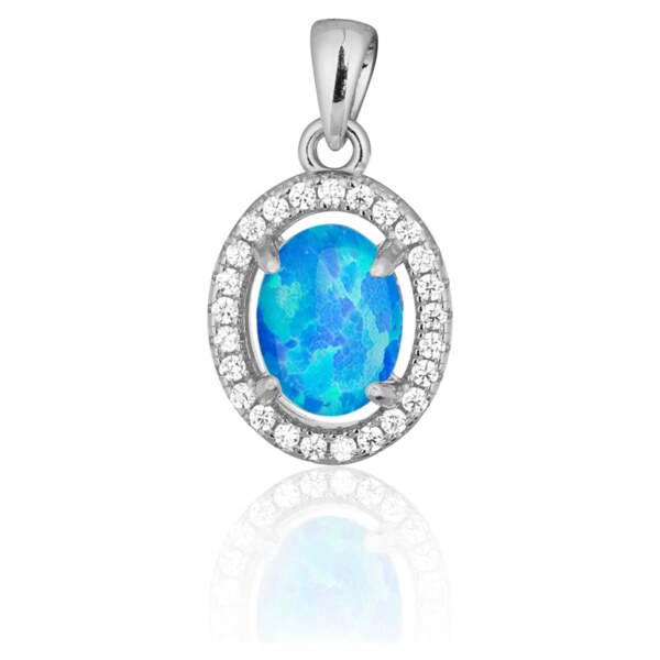 Ligot Strieborný prívesok s modrým opálom a zirkónmi 46720387