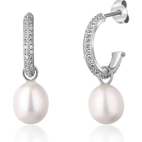 JwL Luxury Pearls Nádherné strieborné náušnice kruhy s pravými perlami 66578308