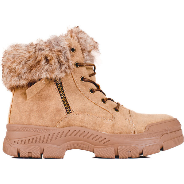 Goodin Hnedé dámske členkové topánky s kožúškom GD-TL39DK.BE 36250783