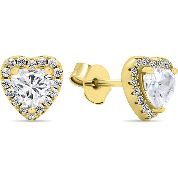 Brilio Silver Romantické pozlátené náušnice so zirkónmi Srdiečka 66974162