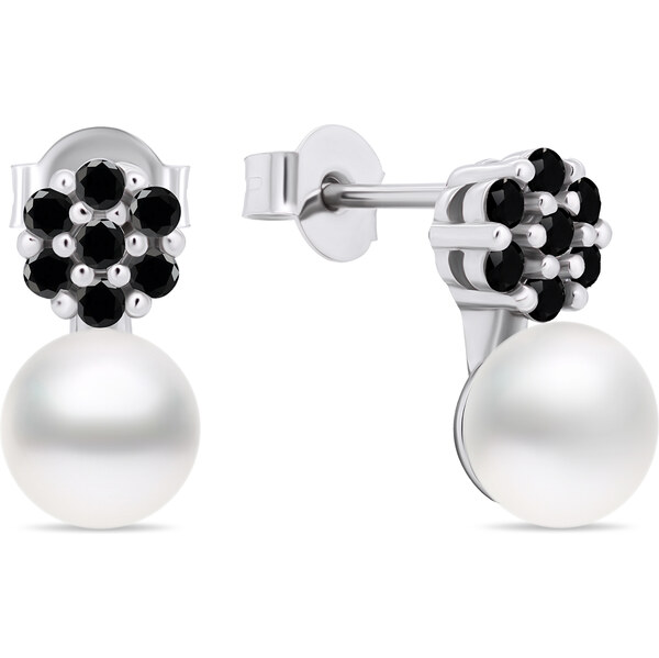 Brilio Silver Neprehliadnuteľné perlové náušnice s čiernymi zirkónmi 66615780