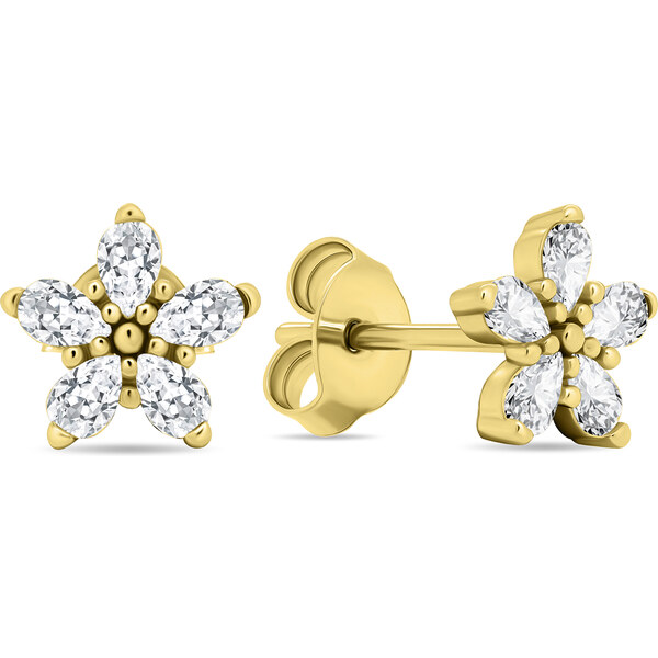 Brilio Silver Trblietavé pozlátené náušnice s čírymi zirkónmi Kytičky 66593492