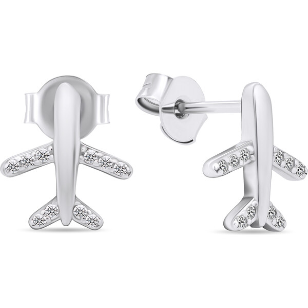 Brilio Silver Moderné strieborné náušnice s čírymi zirkónmi Lietadlá 66597100