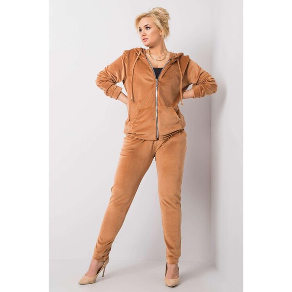 MladaModa Oversize velúrová tepláková súprava Michell farba camel 36350759
