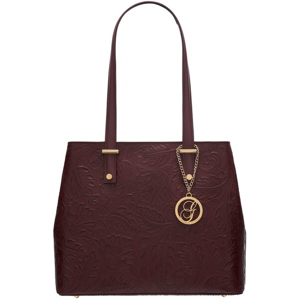 Glamorous by GLAM Kožená kabelka s kvetmi cez rameno - vínová 36391862