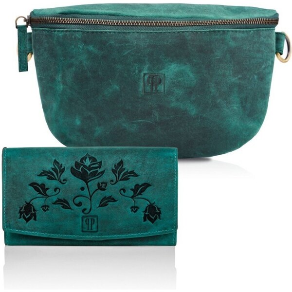 Paolo Peruzzi Dámský set ľadvinka + peňaženka ZUP-55-GR | zelená ZUP 36411688