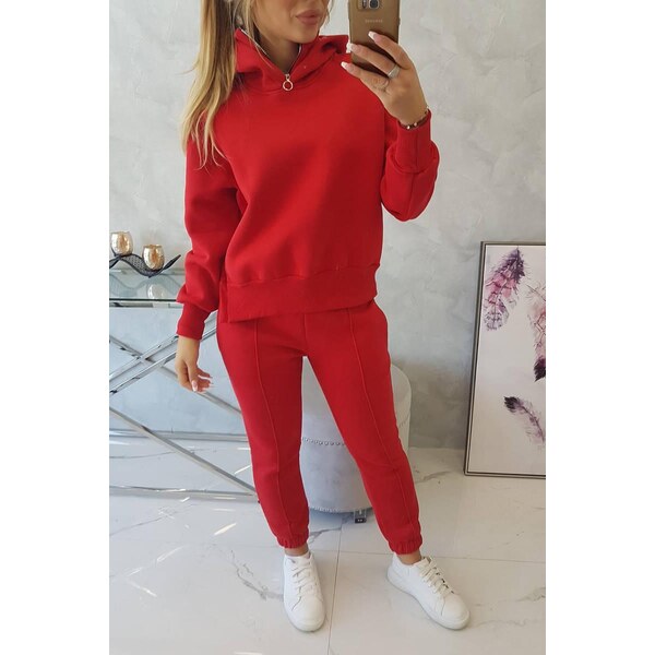 MladaModa Zateplená tepláková súprava s kapucňou model 9373 červená 36430883