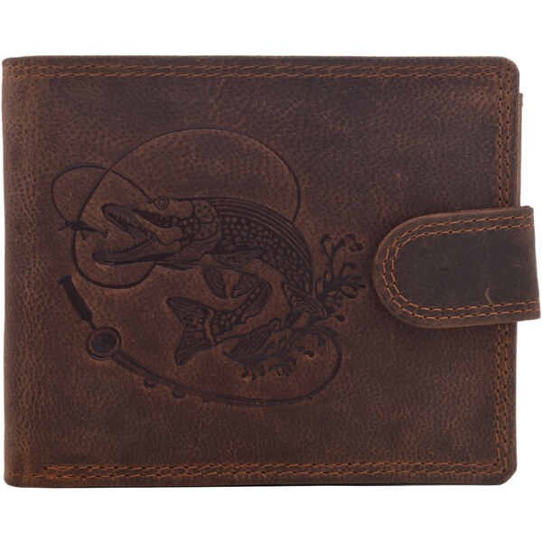 Pánska kožená peňaženka MERCUCIO svetlohnedá embos šťuka s udicou 60313110