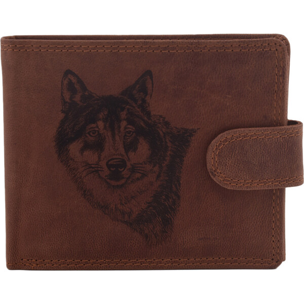 Pánska kožená peňaženka MERCUCIO svetlohnedá vzor 2 vlk hlava 2911906 36435883
