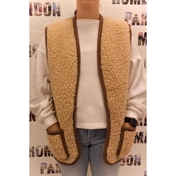 Béžová vesta z ovčieho rúna ELU 36442747