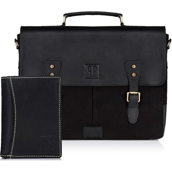 Paolo Peruzzi Pánska súprava taška + peňaženka | čierna ZUP-28-BL 36343535