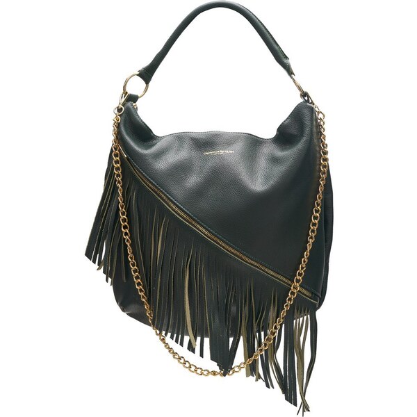 Glamorous by GLAM Kožená kabelka z pravej kože so strapcami - tmavo 36548678