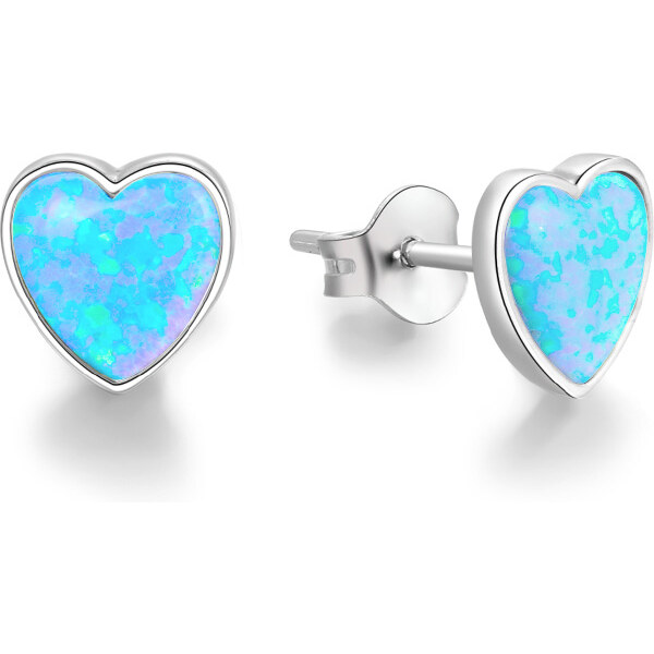 Beneto Strieborné srdiečkové náušnice so syntetickými opály AGUP1186 66592217